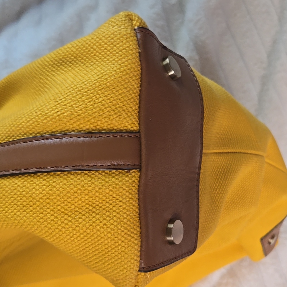 Michael Kors Yellow Fabric Shoulder Hobo Bag with Tan Leather Trim - NEW - Picture 5 of 9
